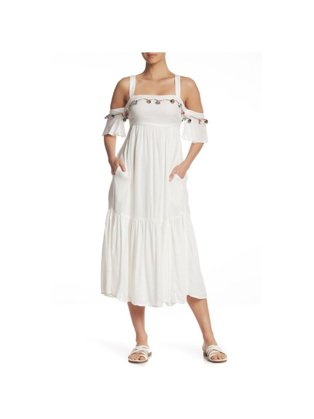 NWT Red Carter Cedar Pom Pom Cold Shoulder Dress, size S, White